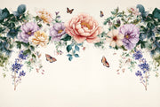 Floral Garland Wallpaper Botanical Illustration Pastel Flowers Wall Mural design