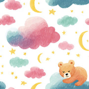Nursery Wallpaper Sleeping Bear Whimsical Removable Wall Decor design