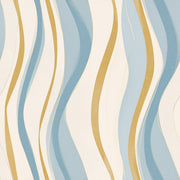 Abstract Wavy Stripes Wallpaper Blue And Gold Light Neutral Background Removable Wall Decor design