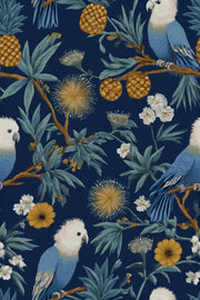 Navy Parrots Wallpaper Floral Exotic Removable Wall Decor design