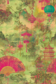 Asian Wallpaper Lanterns Pagoda Decorative Mural design