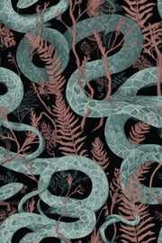 Snakes Wallpaper Ferns Dark Background Mural design