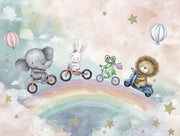 Whimsical Rainbow Wallpaper Animals Pastel Removable Wall Decor design