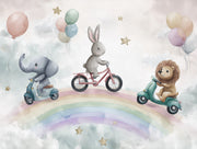 Whimsical Animals Wallpaper Rainbow Balloons Wall Mural design